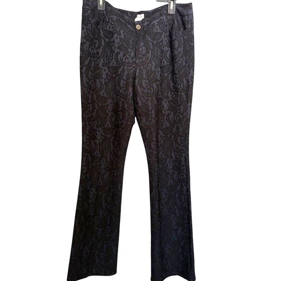 Cache Womens Textured Lace Bootcut Stretch Black Whimsigoth Floral Pants sz 14 - Picture 1 of 16